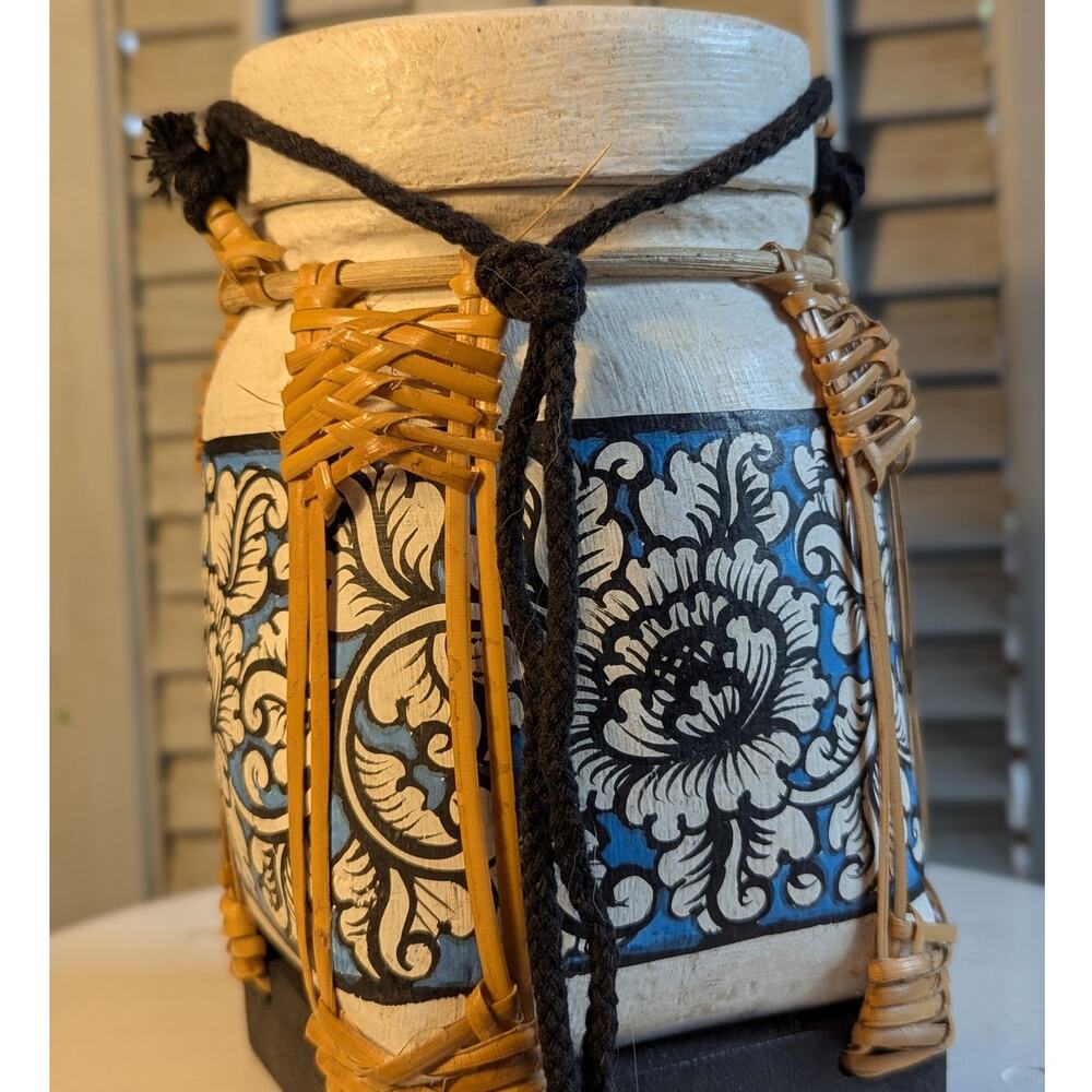 Handpainted traditional Thai bamboo rice box